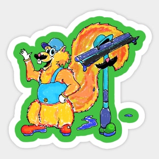 Window cleaning Squirrel and his squeegee Sticker